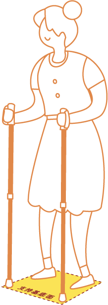 2本杖で安定して歩く女性のイラスト